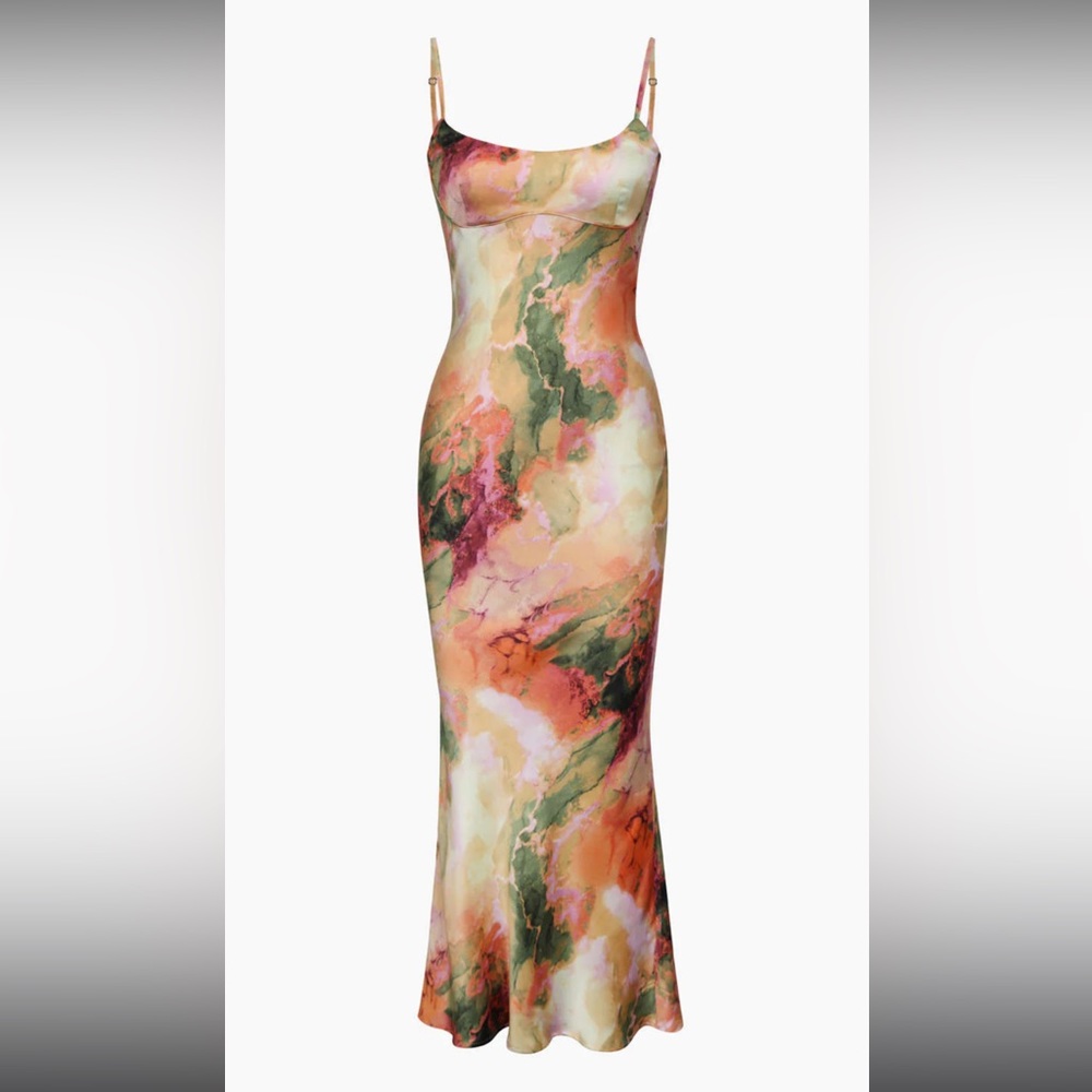 Micas Abstract Print Fitted Midi Slip Dress